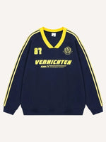 Letter&Stripe Print V Neck Knit Sweater