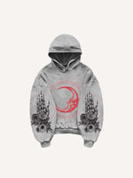 Sun&Moon&Wing&Eye&Palm Print Slant Pockets Hoodie