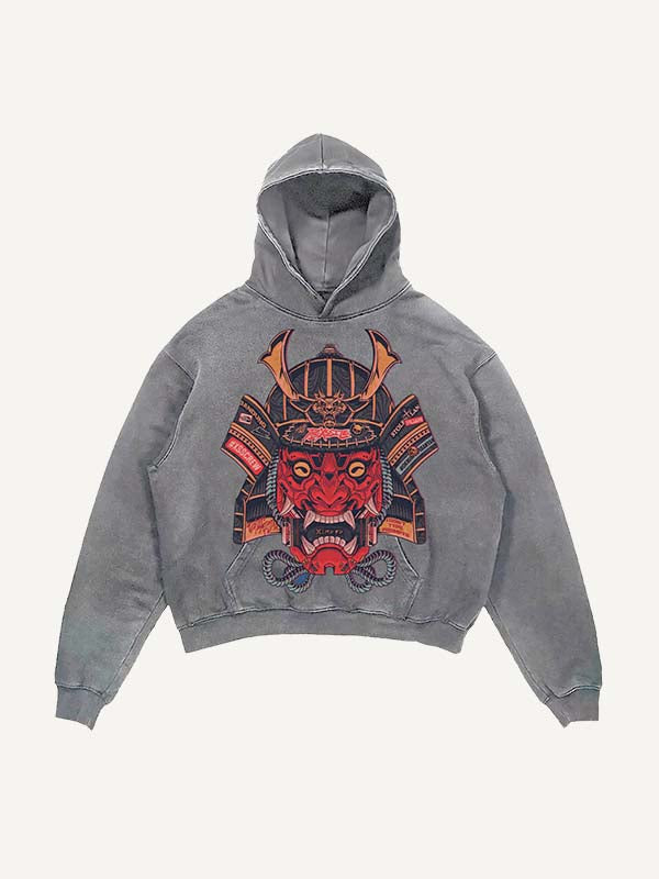 Distressed Washed Ghost General Print Slant Pockets Hoodie