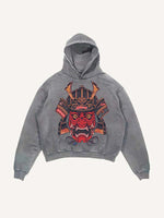 Distressed Washed Ghost General Print Slant Pockets Hoodie