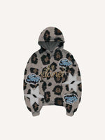 Leopard Print&Cloud&Graphic Faux Decal Print Slant Pockets Hoodie