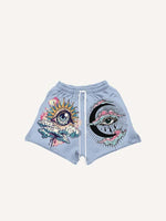 Eye&Cloud&Moon&Graphic Print Drawstring Waist Shorts