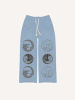 Wolf&Sun&Moon&Letter Print Elastic Waist Pants