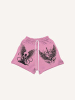 Figure&Wing&Heart&Sword Print Drawstring Waist Shorts