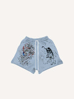 Tiger&Dragon&Phoenix&Sun&Moon Print Drawstring Waist Shorts
