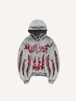 Claw Marks&Tiger&Letter Print Slant Pockets Hoodie