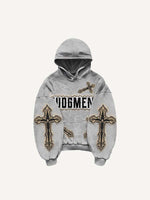 Cross&Wing Faux Decal Print Slant Pockets Hoodie