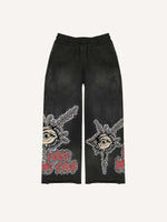 Mouth&Eye&Letter Faux Decal Print Elastic Waist Pants
