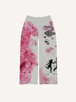 Colorblock Figure&Floral&Lips&Graphic Print Elastic Waist Pants