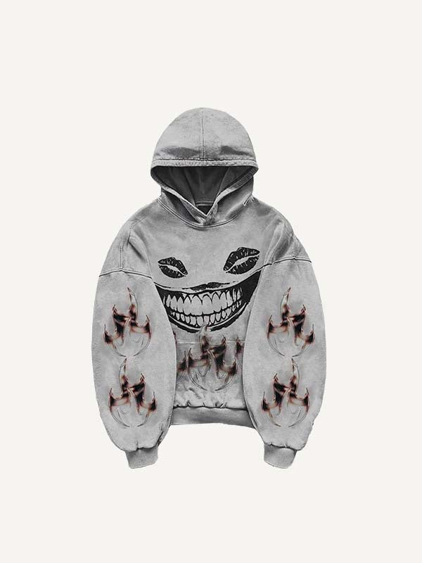 Teeth&Lips&Graphic Print Slant Pockets Hoodie