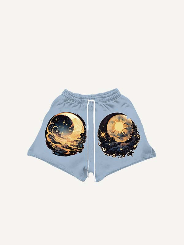 Moon&Sun&Star&Graphic Print Drawstring Waist Shorts