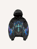Figure&Cross&Wing&Graphic&Letter Print Slant Pockets Hoodie