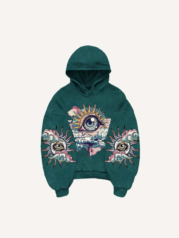 Eye&Cloud&Moon&Graphic Print Slant Pockets Hoodie