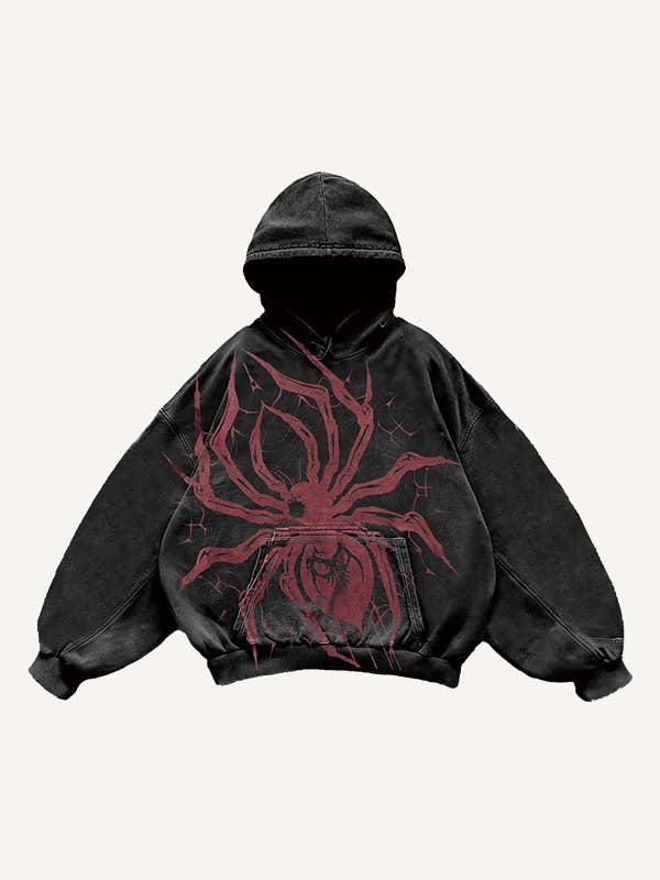 Spider Print Slant Pockets Hoodie