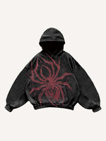 Spider Print Slant Pockets Hoodie