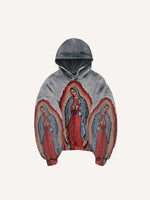 Mary&Pray&Floral Print Slant Pockets Hoodie
