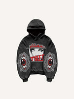Figure&Eye&Letter Faux Decal Print Slant Pockets Hoodie