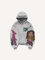 Figure&Letter&Cross Print Slant Pockets Hoodie