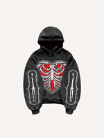 Skeleton&Heart&Wing Faux Decal Print Slant Pockets Hoodie