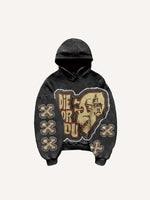 Die For You Skull&Cross Faux Decal Print Slant Pockets Hoodie