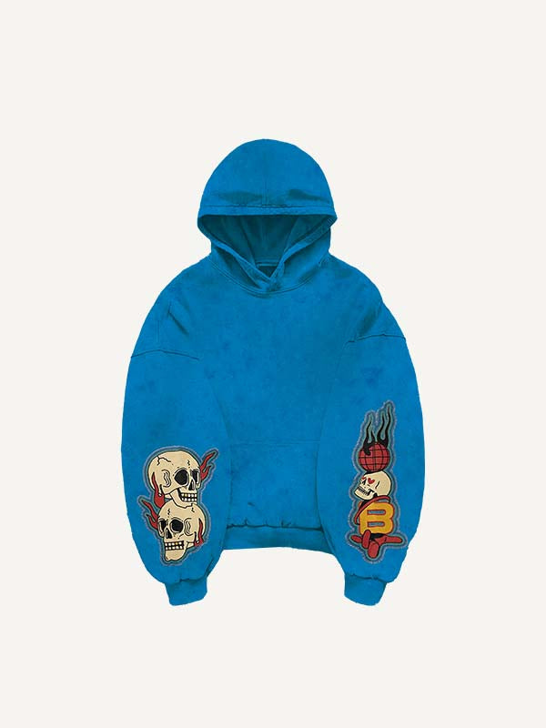 Skull&Letter&Heart Graphic Faux Decal Print Slant Pockets Hoodie