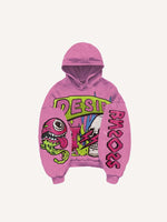 Eyeball&Skull&Star&Tongue&Fire&Letter Print Slant Pockets Hoodie