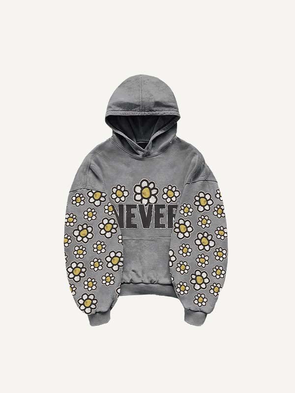 Floral&Letter Print Slant Pockets Hoodie