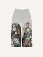 Mary&Pray&Letter Print Elastic Waist Pants