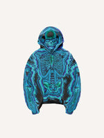 Skeleton Glow Print Slant Pockets Hoodie