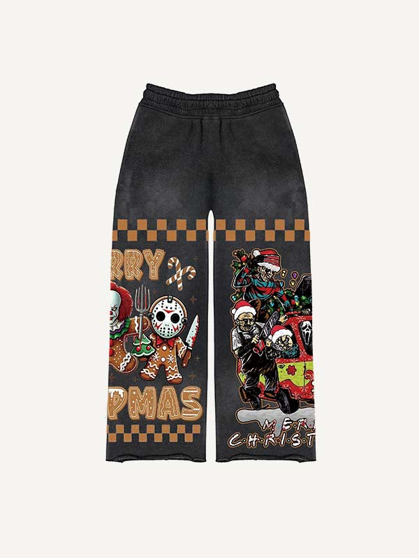 Christmas Horror Print Elastic Waist Pants