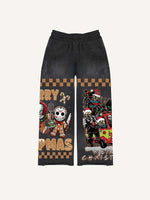 Christmas Horror Print Elastic Waist Pants