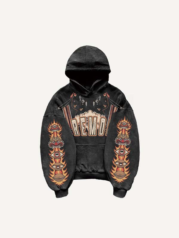 Fire&Figure&Eyeball&Animal Graphic Print Slant Pockets Hoodie