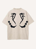 Distressed Washed Tongue&Graphic Faux Decal Print Round Neck T-shirt