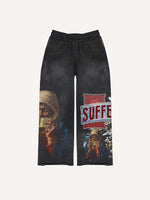 Figure&Money&Cross&Graphic&Letter Print Elastic Waist Pants