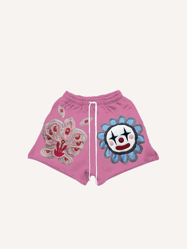 Joker&Floral Faux Decal Print Drawstring Waist Shorts