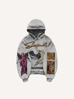 Figure&Wing&Eye&Palm&Graphic&Letter Print Slant Pockets Hoodie