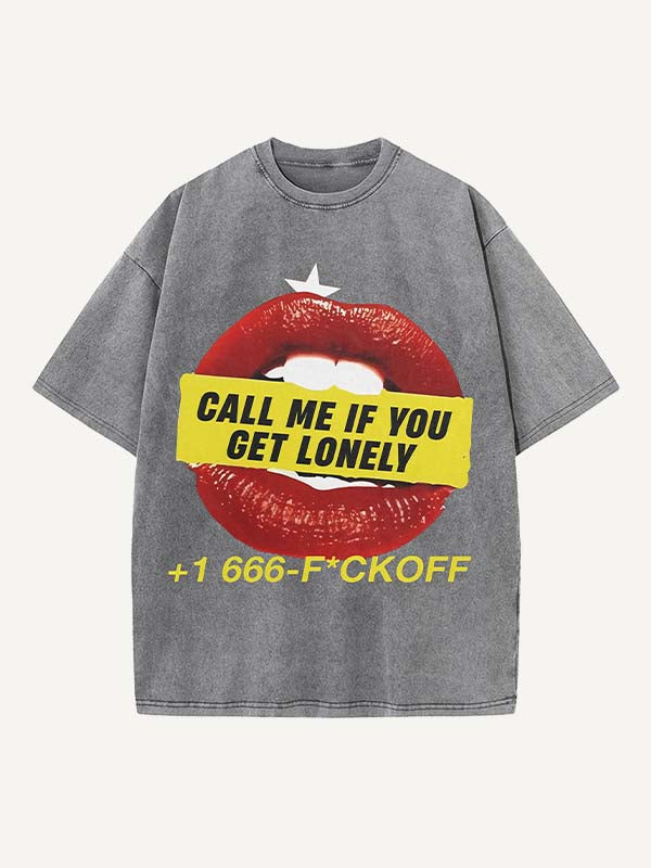Distressed Washed Lips&Letter Print Round Neck T-shirt