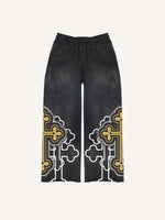 Cross&Letter&Graphic Faux Decal Print Elastic Waist Pants
