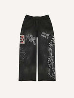 Cross&Letter Print Elastic Waist Pants
