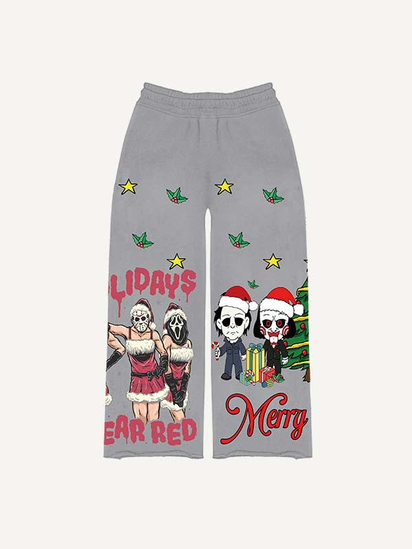 Christmas Horror Print Elastic Waist Pants