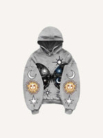 Butterfly&Sun&Moon&Graphic Print Slant Pockets Hoodie