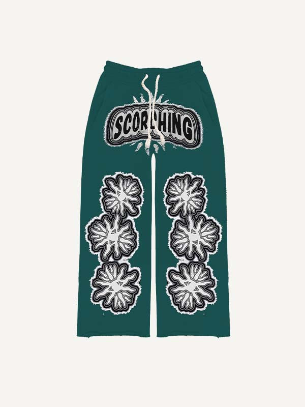 Eye&Graphic Faux Decal Print Elastic Waist Pants