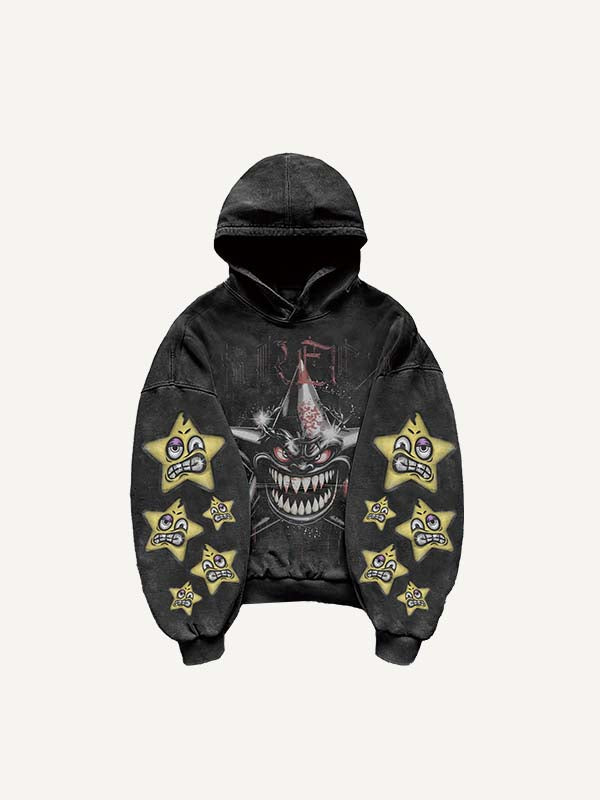 Evil Star Print Slant Pockets Hoodie