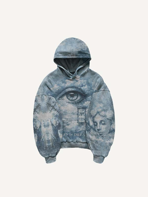 Mary&Figure&Eye&Graphic&Letter Print Slant Pockets Hoodie