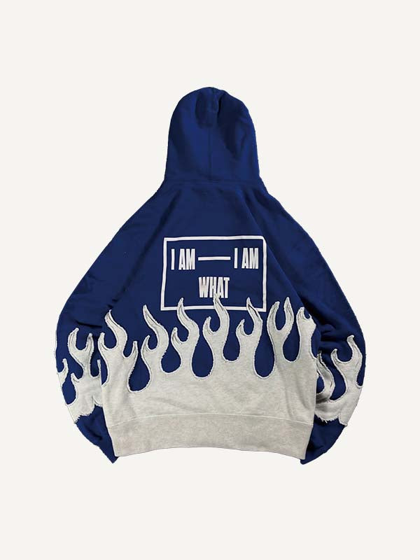 Colorblock Skull Palm&Fire Faux Decal Print Slant Pockets Hoodie