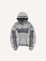 Figure&Gun&Letter Faux Decal Print Slant Pockets Hoodie