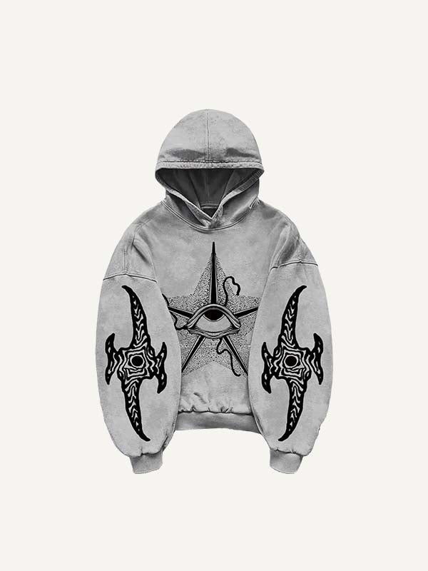 Evil Star&Eye&Graphic Print Slant Pockets Hoodie