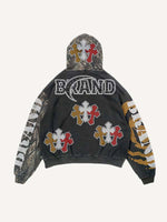 Cross&Letter&Branches Faux Decal Print Slant Pockets Hoodie