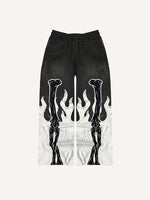 Colorblock Skeleton&Fire Faux Decal Print Elastic Waist Pants