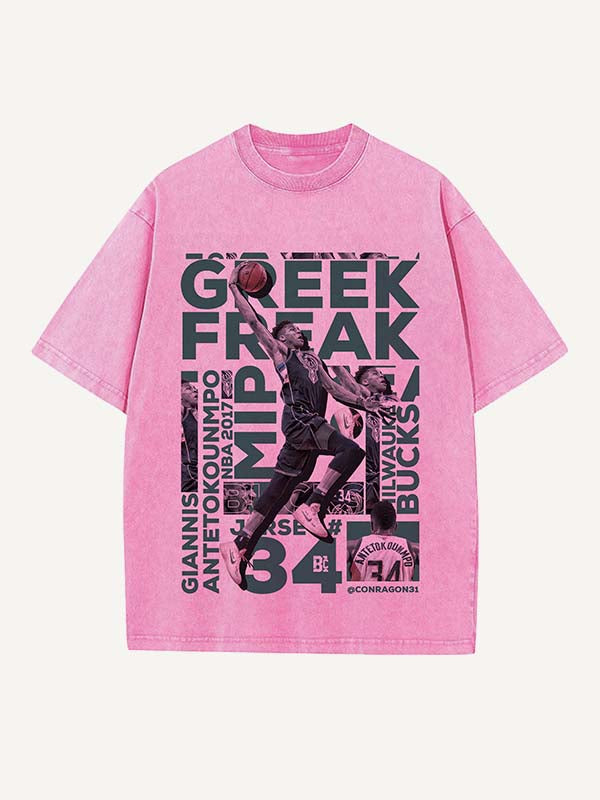 Giannis Antetokounmpo Print Round Neck T-shirt